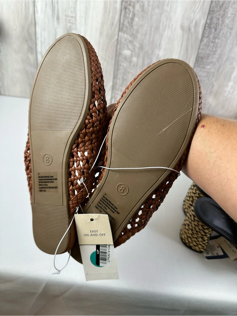 Woven Slide Mules in cognac - Women's Casual Slip-On